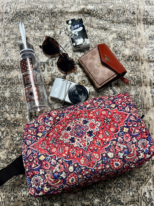 Large Vintage Moroccan Turkish Toiletry Bag – Boho Makeup & Travel Organizer | Persian Rug-Inspired Cosmetic Pouch | Pouch for Women & Men (Copy)