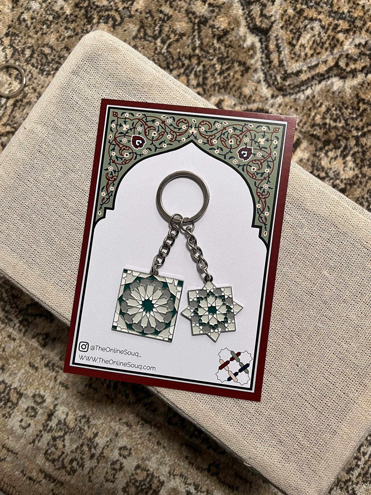 Grey & Green Square Keyring