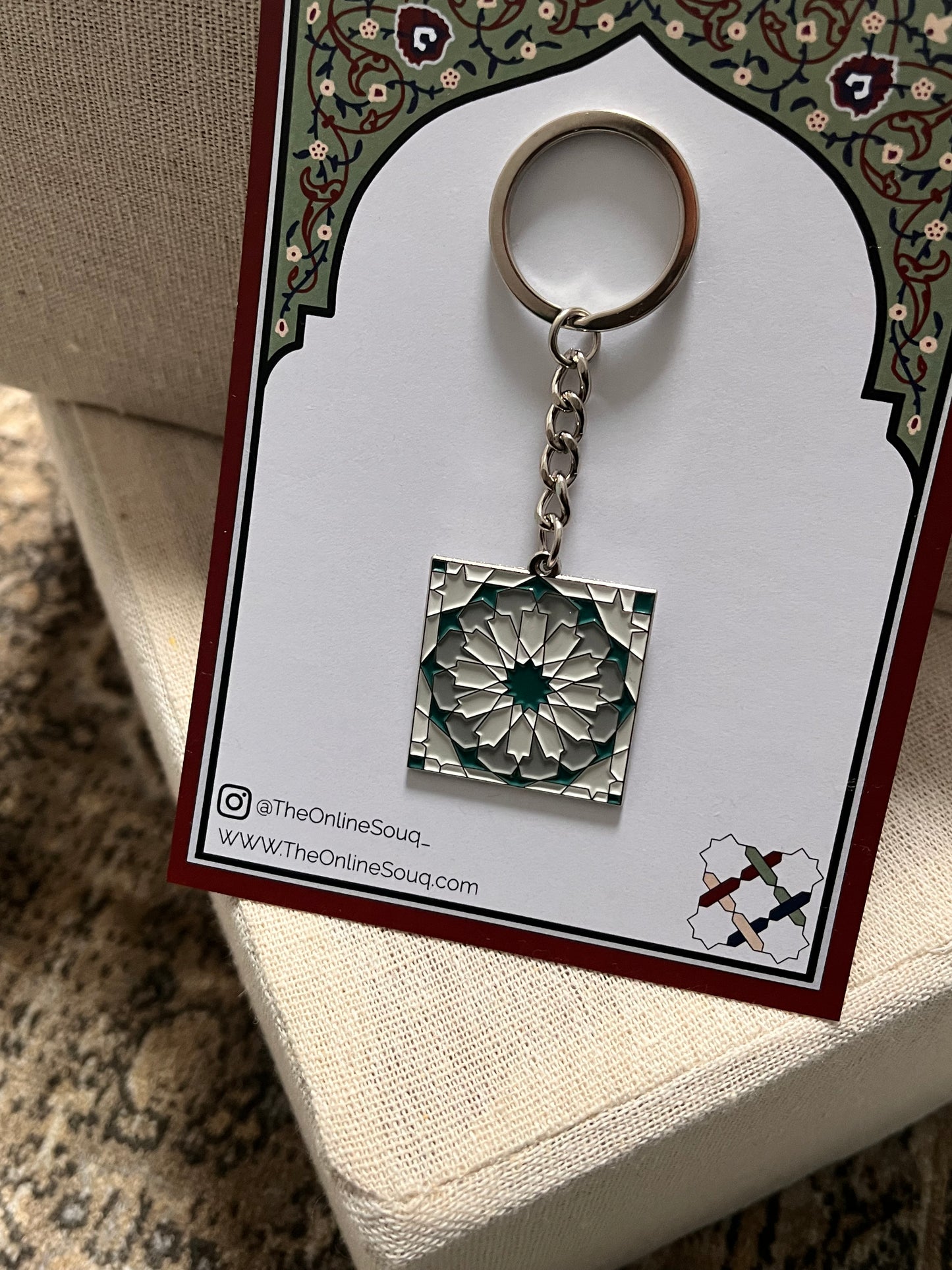 Grey & Green Square Keyring