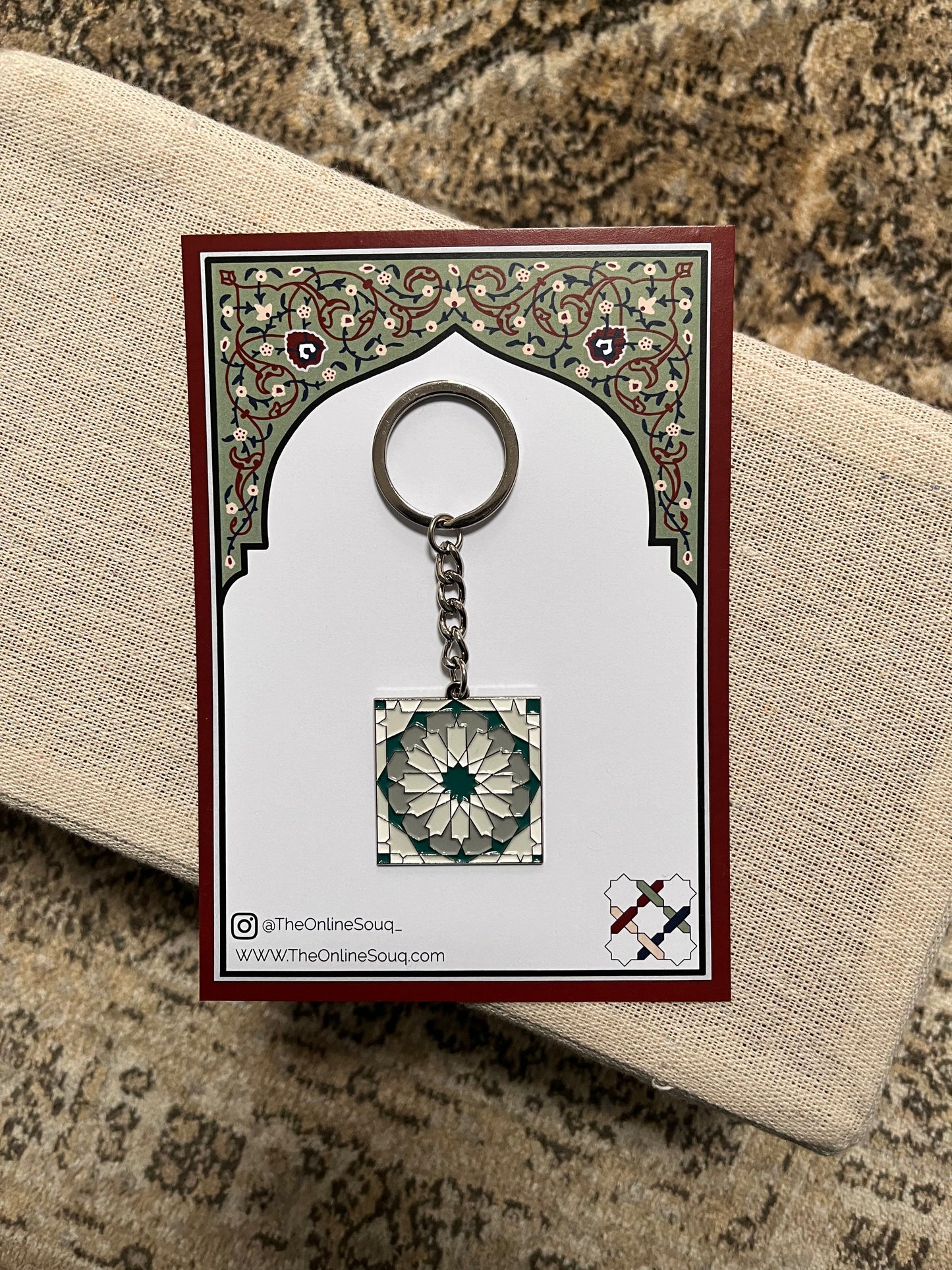 Grey & Green Square Keyring